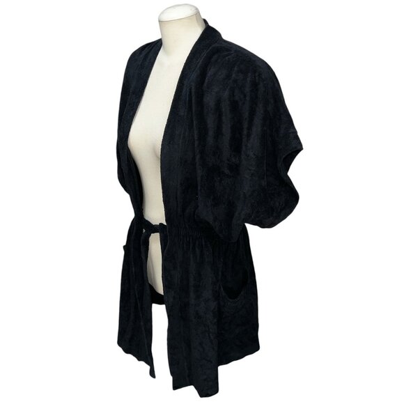Vintage Gerry 70's Terrycloth Bath Robe Sz Medium Womens Black Short Sleeve Bath - Picture 9 of 12